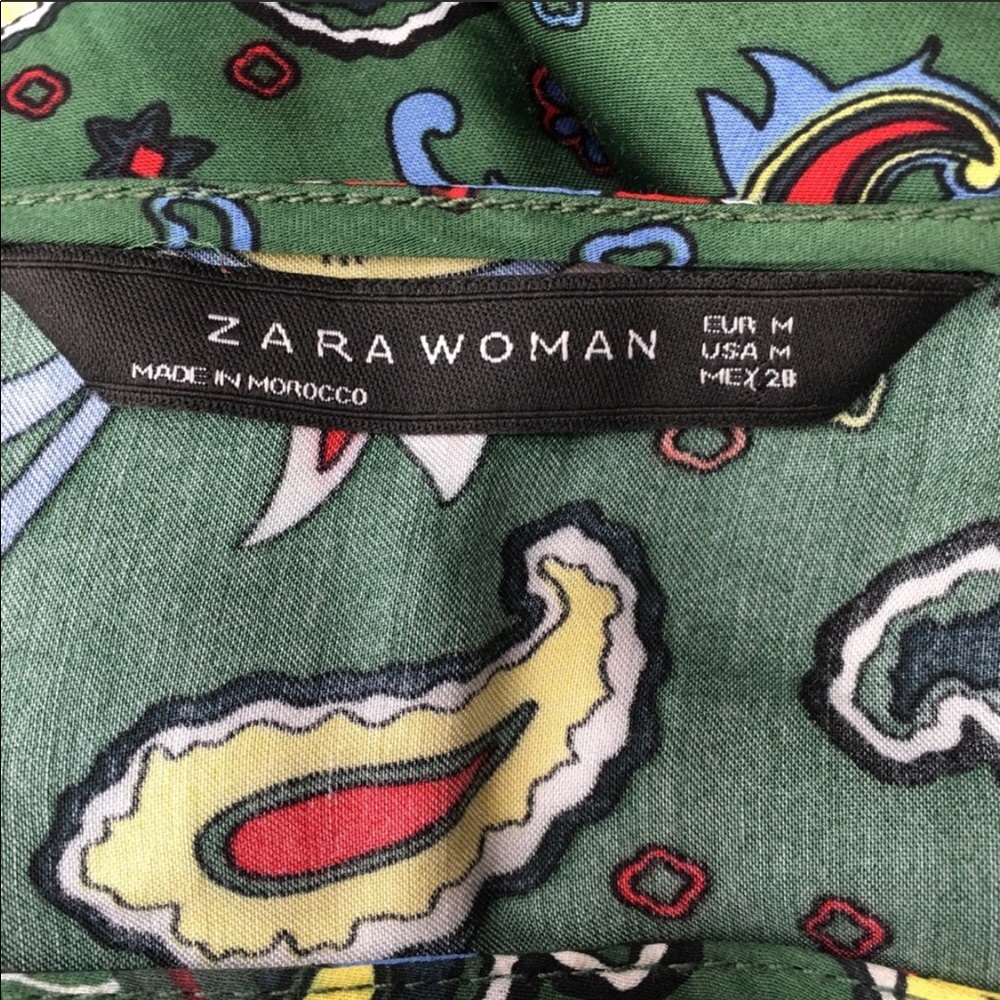 Zara Woman Green Paisley Print Fringe Tunic Dress - Picture 7 of 8